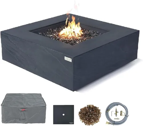 Vista 9 de AMS Chimenea Elementi Plus Roraima Mesa cuadrada de gas propano de hormigón negro pizarra