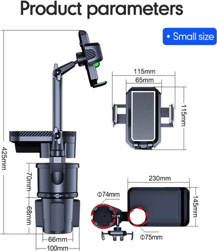 Vista 7 de Bandeja para portavasos para automóvil, bandeja de comida desmontable ajustable 4 en 1 con base sólida y ranura para teléfono, expansor
