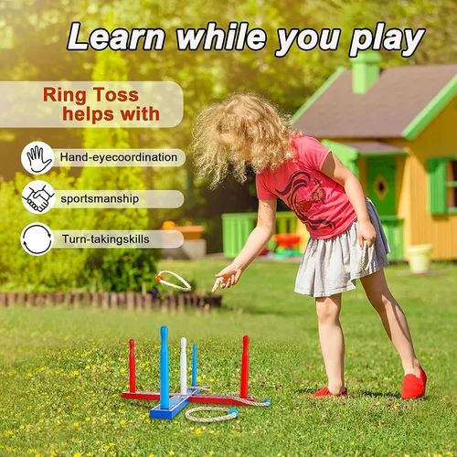 Vista 5 de Juego de lanzamiento de anillos de madera de alta calidad, juego de lanzamiento de WIn SPORTS para interiores y exteriores, para niños y adultos