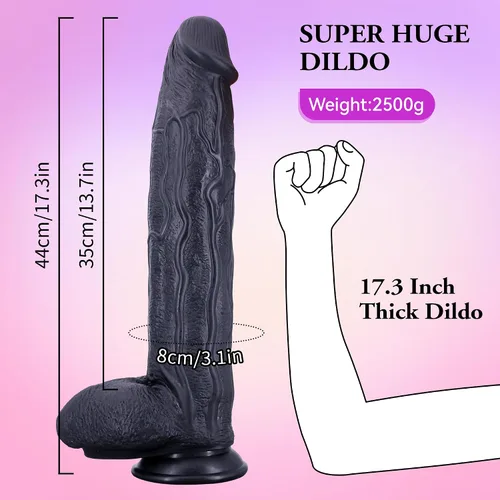 Vista 2 de Consolador negro súper enorme de 17.3 pulgadas, consolador de polla larga, monstruo gigante, juguete sexual anal grueso y grande con consoladores