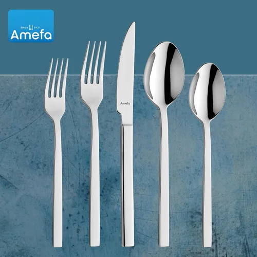 Vista 7 de Amefa Cube - Juego de cubiertos de acero inoxidable con acabado de espejo de alto brillo, asas ergonómicas, cubiertos resistentes al óxido