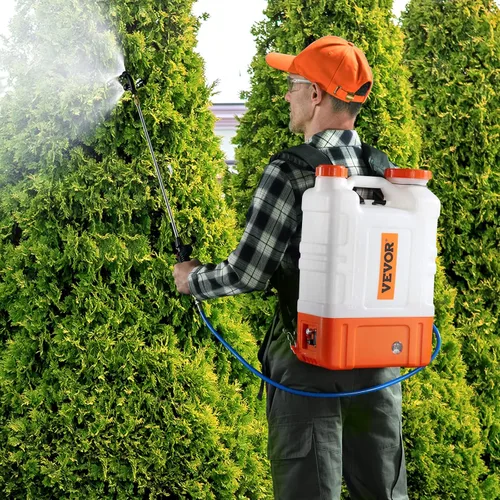 Vista 8 de VEVOR Pulverizador de mochila con batería de 4 galones con carro con ruedas, ajustable de 0-94 PSI, manguera de 13 pies, 6 boquillas, 2 varitas