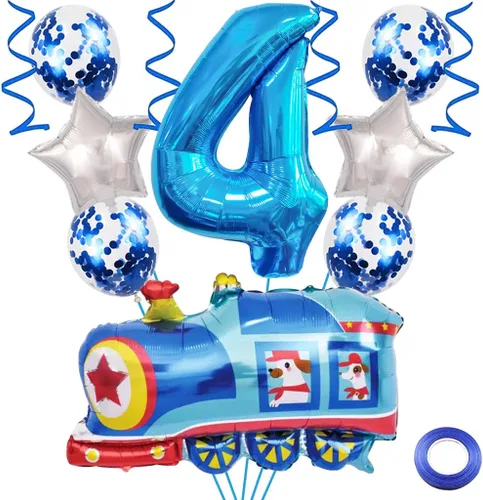 Vista 9 de Globos de tren de 2º cumpleaños, globo gigante de aluminio de Mylar número 2 para fiesta de ferrocarril, color azul