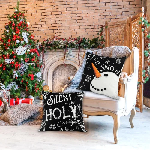 Vista 4 de Vellibring - Fundas de almohada de Navidad - 45.7 x 45.7 cm, diseño de copo de nieve, muñeco de nieve, árbol, decoraciones de Navidad, funda