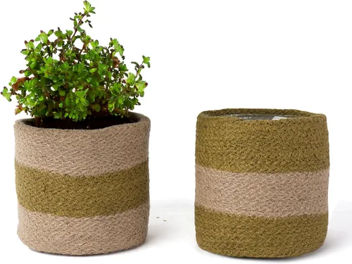 Vista 10 de Cesta de maceta de yute - Cubiertas de cuerda de yute tejidas para decorar suculentas de interior/exterior, macetas pequeñas - Juego de 2