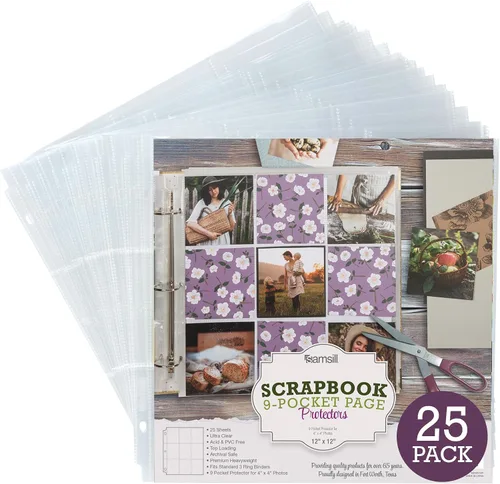 Vista 12 de Samsill Scrapbook - 6 páginas de repuesto de bolsillo de 12 x 12 pulgadas, paquete de 50, se adapta a carpetas de 3 anillos y álbumes de fotos de 12