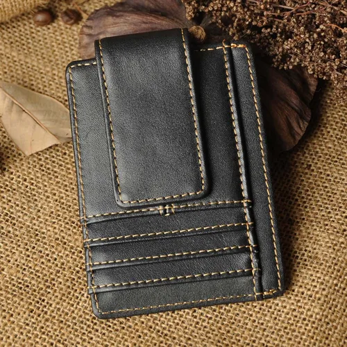 Vista 2 de Billetera de doble cara de cuero para hombre, moderna, pequeña, delgada, perfecta para tarjetas, monedas, etc. Billetera delgada y resistente