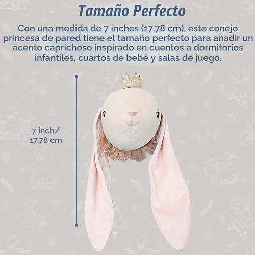 Vista 3 de MON AMI Cabeza de Animal de Peluche Conejito Princesa Soporte de Pared - 7", Elegante Soporte de Pared para Dormitorio Infantil, Decoración