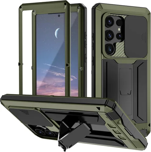 Vista 9 de Funda de metal compatible con Samsung Galaxy S23, funda de metal resistente de grado militar, funda protectora de cuerpo completo con soporte
