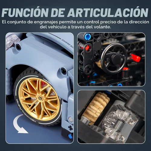 Vista 3 de HIGH GODO Technic - Juego de bloques de construcción de autos para adultos, 1465 piezas 1:14 súper deportivos, modelos de vehículos deportivos Azul