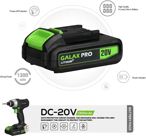 Vista 6 de GALAX PRO Impact Driver - Controlador inalámbrico hexagonal de iones de litio de 20 V de 1/4 pulgadas con luz de trabajo LED, 6 puntas