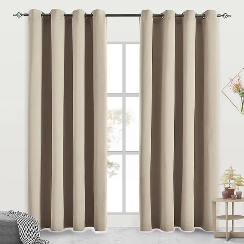 Vista 10 de Cortinas opacas para dormitorio, con aislamiento térmico y bloqueo de luz, para oscurecer la habitación, cortinas con ojales sólidos para ventana