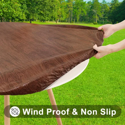 Vista 2 de Smiry Mantel redondo de pícnic, fundas de mesa elásticas impermeables para mesas de 36 a 44 pulgadas, manteles de vinilo con parte trasera