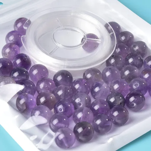 Vista 4 de 100 cuentas redondas de cristal liso sueltas de piedra natural para bricolaje, pulsera, collar, aretes, accesorios de fabricación de joyas