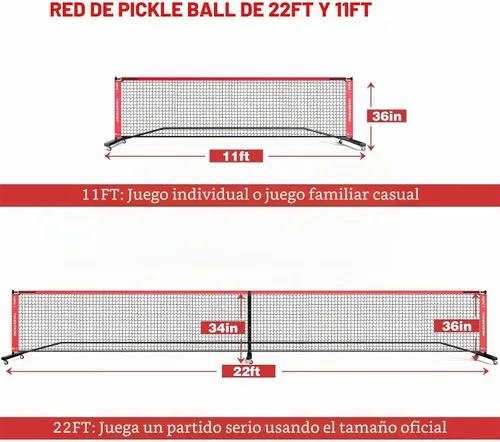Vista 6 de Fostoy Portable Pickleball Net Set with Wheels, 22 FT & Half Court 11 FT Negro&rojo
