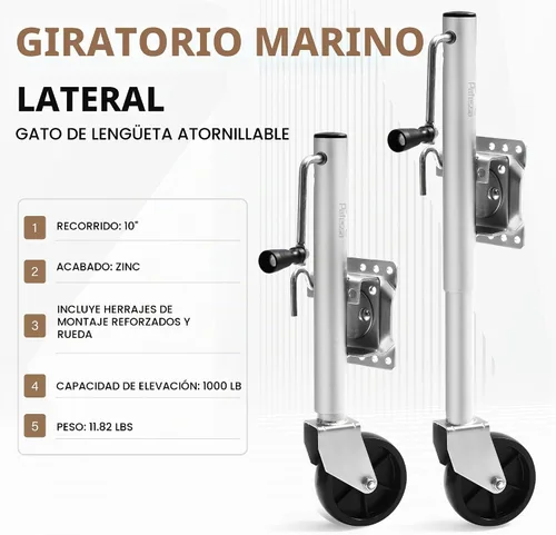 Vista 2 de Gato resistente para remolque - capacidad de elevación de 1000 libras, elevación de 10 pulgadas, gato giratorio lateral para lengua marina