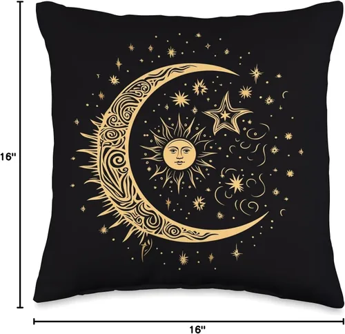Vista 4 de Moon Sun Stars PopLove Co. Galaxy Night Sky Moon Lunar Stars Sun Love - Almohada de 16 x 16 pulgadas, multicolor