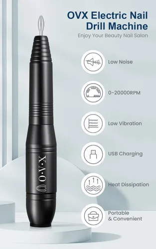 Vista 3 de Kit profesional de taladro de uñas USB de 20000 RPM para uñas acrílicas, pulido de manicura y pedicura con 6 brocas de uñas, bandas de lijado y Negro