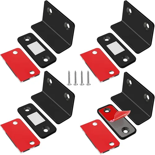 Vista 11 de Jiayi Paquete de 2 imanes magnéticos para gabinete, color plateado, ultra fino, en forma de L, imanes de cajones adhesivos para armarios de cocina