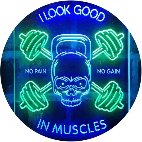 Vista 20 de ADVPRO No Pain No Gain I Look Good in Muscles Weight Train Gym Fitness Señal de neón LED de doble color azul y rojo 8 x 12 pulgadas st6s23-i4093-br
