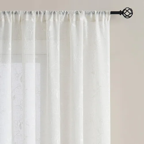 Vista 7 de Vision Home Cortinas con textura de lino transparente floral de 84 pulgadas, paneles de ventana bordadas con estampado de hojas para sala de estar