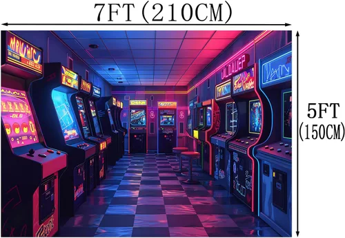 Vista 2 de Telón de fondo retro para fotografía, videojuego retro para niños, sala de juegos, fondo de los años 80 y 90, decoración de fiesta de cumpleaños