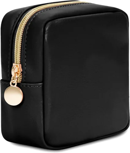 Vista 13 de Wandering Nature Pequeña bolsa de maquillaje para bolso, bolsa de cosméticos con cremallera para mujer, bolsa de viaje de cuero vegano ecológico