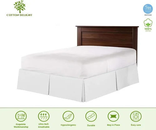 Vista 2 de Falda de cama tamaño matrimonial, 100% algodón natural, 800 hilos, ajuste a medida, 1 falda de cama tamaño matrimonial de 12 pulgadas de longitud