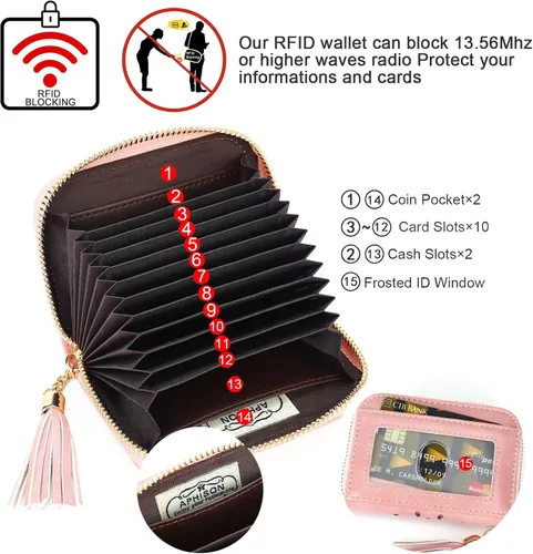 Vista 3 de APHISON RFID - Porta tarjeta de crédito con cremallera carteras pequeñas para mujer en cuero estilo girasol para mujer y niña caja de regalo 1927