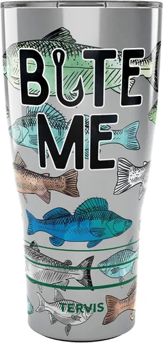 Vista 14 de Tervis Vaso aislado de doble pared Bite Me hecho en Estados Unidos mantiene las bebidas frías y calientes, 16 onzas, tapa verde cazador, clásico
