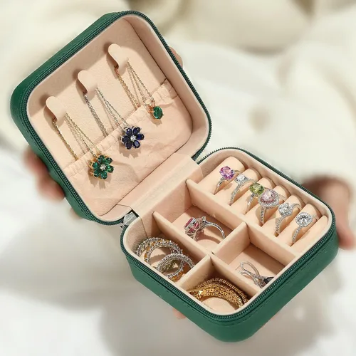 Vista 2 de Parima Regalo para niña adolescente, regalo de cumpleaños para niña, joyero de viaje inicial para niñas, joyero de viaje pequeño verde para niña
