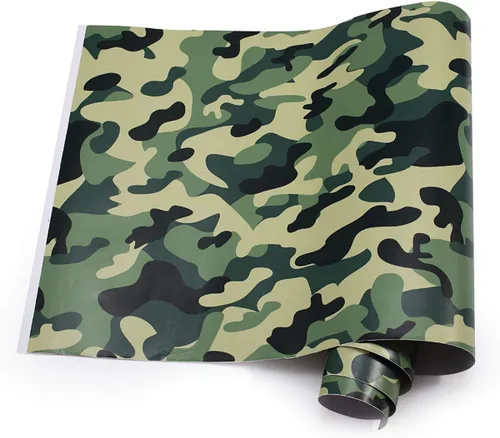 Vista 7 de Queenbox Rollo de vinilo autoadhesivo con estampado de camuflaje de PVC, 19.7 x 39.4 in, color blanco y negro