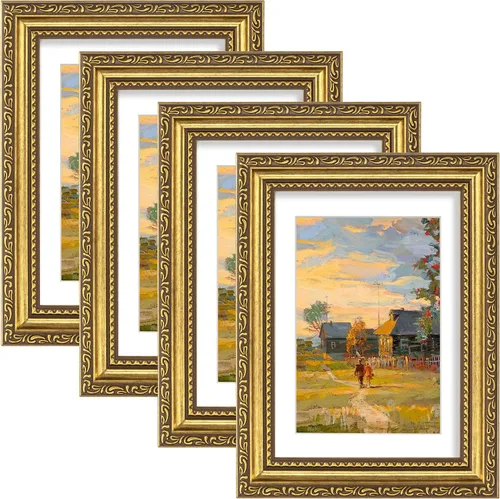 Vista 33 de eletecpro 8x10 Vintage Picture Frame, Glass Cover, Gold, 4-Pack Dorado