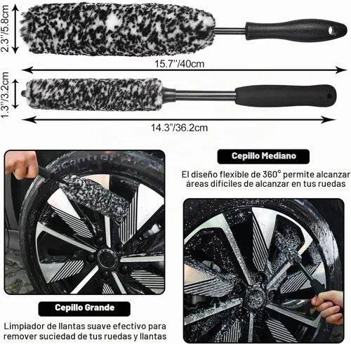 Vista 2 de Juego de 12 cepillos de rueda para limpiar ruedas y neumáticos, cepillo de ruedas y llantas, cepillos de detalles de automóviles, cepillo