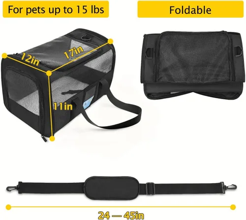 Vista 2 de Transportador Refrze para mascotas aprobado por aerolíneas, transportadores para gatos para gatos medianos y gatos pequeños, transportadores suaves