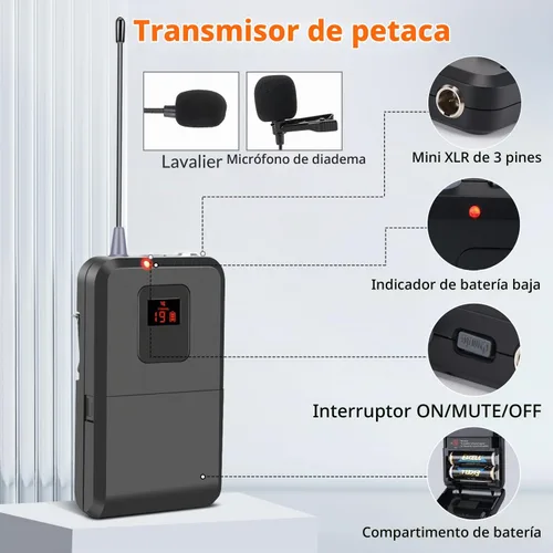 Vista 4 de Sistema de micrófonos inalámbricos de 200 canales, micrófono de solapa inalámbrico, sistema de micrófono de solapa inalámbrico UHF dual, escaneo