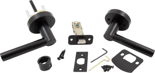 Vista 9 de Stone Harbor Hardware Zurich - Manija de puerta con roseta redonda, pestillo de privacidad (cama/bañera), color negro mate Mate negro