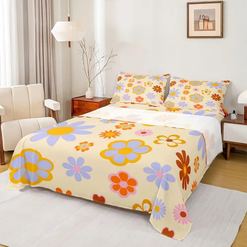 Vista 13 de Erosebridal Groovy - Juego de sábanas para decoración de fiesta para niñas y mujeres, diseño de signo de paz, tamaño individual, sábanas de mariposa
