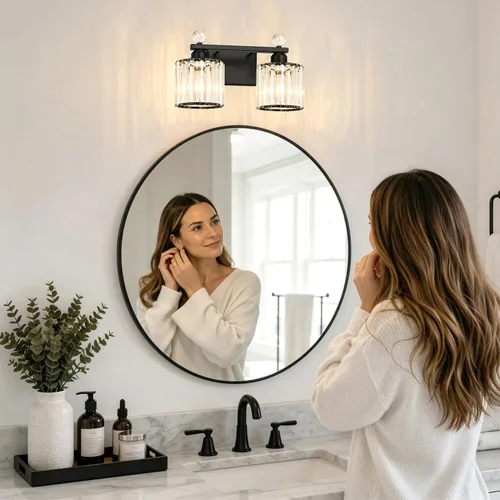 Vista 8 de Lxybcce Moderna lámpara de tocador de baño de cristal, 14 pulgadas, 2 luces, accesorios de luz negra sobre el espejo, fácil instalación e