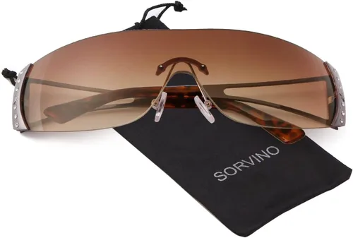 Vista 7 de SORVINO Lentes de sol Y2K sin montura para mujeres y hombres, diseño de escudo futurista de moda, de gran tamaño de los años 2000, con estrellas