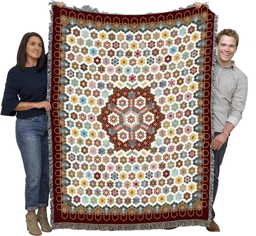 Vista 7 de Pure Country Weavers Manta de edredón – Nueve parches de flores – Patrones de regalo de jardín con hojas florales de regazo cuadrado tejido