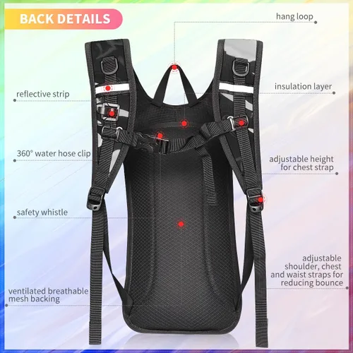 Vista 3 de Mochila de hidratación, mochila de agua con cámara de 2L, mochila de hidratación para raves, esencial para festivales, senderismo, ciclismo