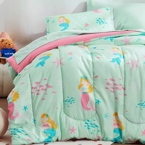 Vista 12 de SLEEP ZONE Juego de edredón de 5 piezas para niños, tamaño individual, súper lindo y suave, ropa de cama para niños en una bolsa, juego de 5 piezas