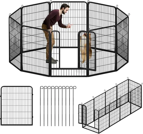 Vista 15 de Corralito para perros, 40 pulgadas de altura, 38 paneles de valla resistente para perros con puerta, corral de ejercicio antioxidante para perros