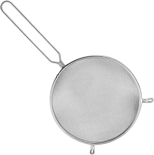Vista 4 de Luxshiny Cuchara coladora de malla de acero inoxidable con mango largo de 14.76 pulgadas de una sola capa para servir alimentos, cuchara coladora