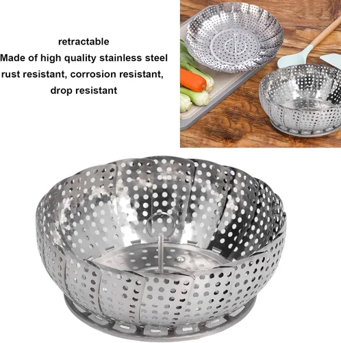Vista 4 de Cesta de vapor, cesta de vapor expandible para verduras, acero inoxidable, estante de vapor para olla, alimentos vegetarianos para cocinar al vapor