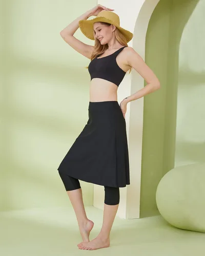 Vista 2 de HonourSex Falda de natación para mujer con leggings, falda de natación modesta con leggings, falda capri de natación