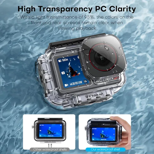 Vista 7 de REYGEAK Funda impermeable para DJI Osmo Action 5Pro/4/3,164FT/50M Kit de buceo de carcasa protectora subacuática, carcasa de buceo con interfaz