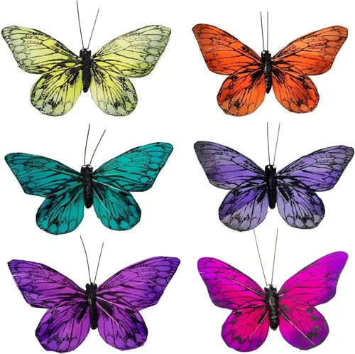 Vista 8 de YCHTEWY - Decoración de mariposa monarca, juego de 12 decoraciones de mariposa de plumas con clip, 3.75", naranja..