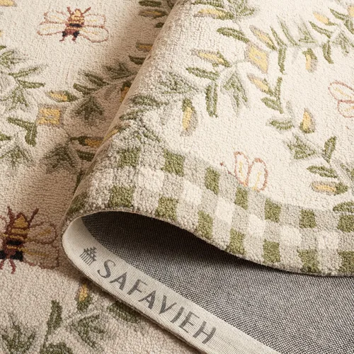 Vista 4 de SAFAVIEH Colección Chelsea Alfombra de Área - 5'6" Cuadrada, Marfil y Verde, Lana de Campo Francés Enganchada a Mano, Diseño Floral, Ideal para Sala